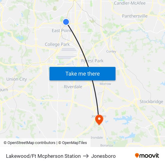 Lakewood/Ft Mcpherson Station to Jonesboro map