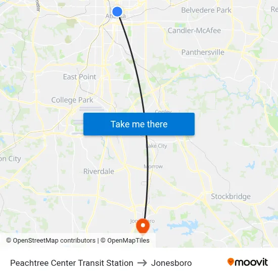 Peachtree Center Transit Station to Jonesboro map