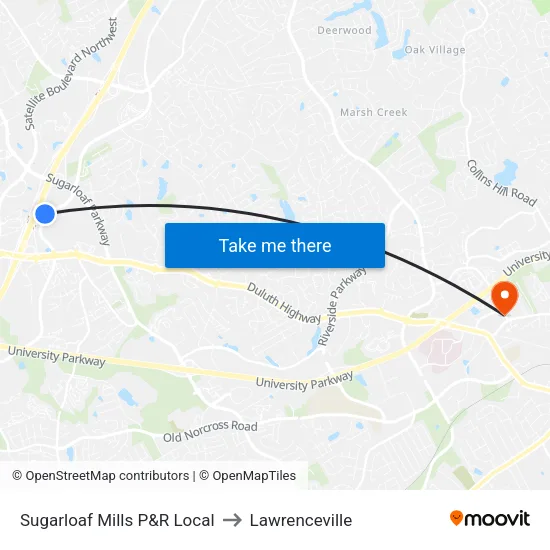 Sugarloaf Mills P&R Local to Lawrenceville map