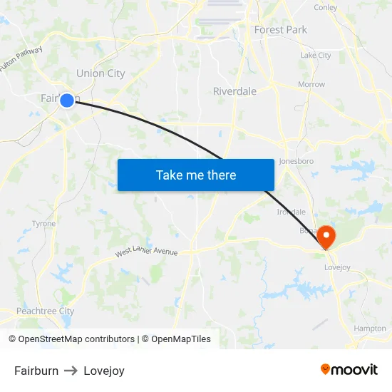 Fairburn to Lovejoy map