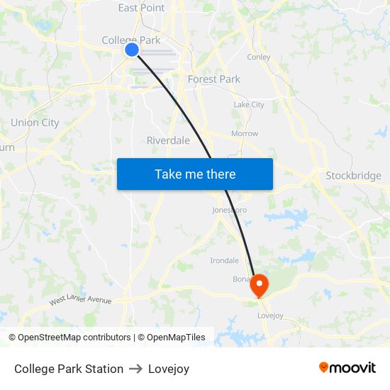 College Park Station to Lovejoy map