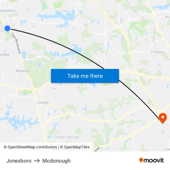 Jonesboro to Mcdonough map