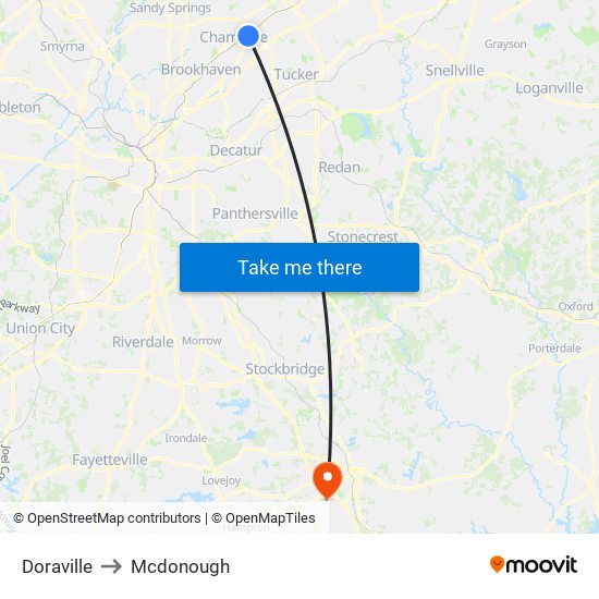 Doraville to Mcdonough map