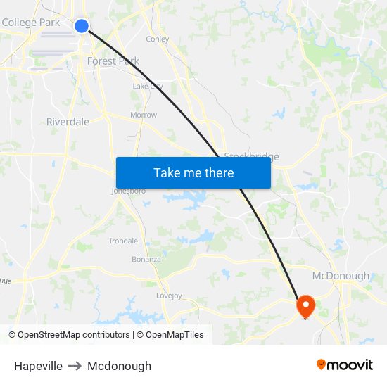 Hapeville to Mcdonough map