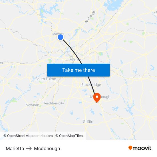 Marietta to Mcdonough map