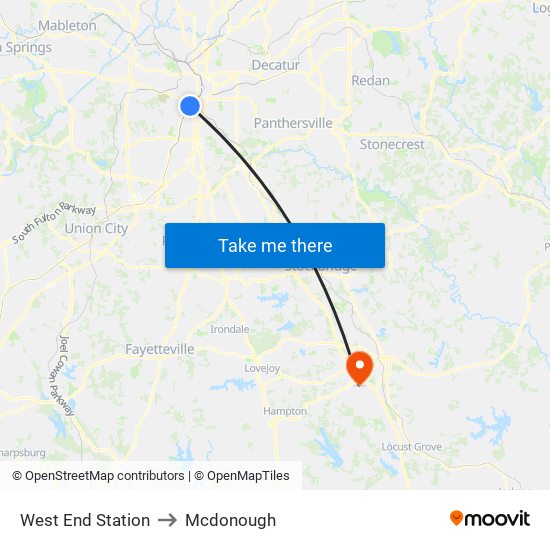West End Station to Mcdonough map