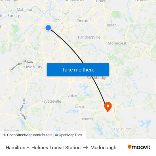 Hamilton E. Holmes Transit Station to Mcdonough map