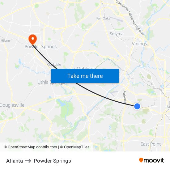 Atlanta to Powder Springs map