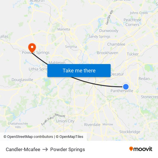 Candler-Mcafee to Powder Springs map