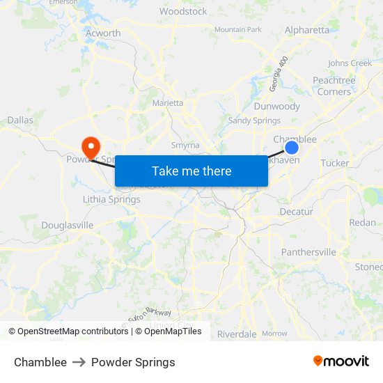 Chamblee to Powder Springs map