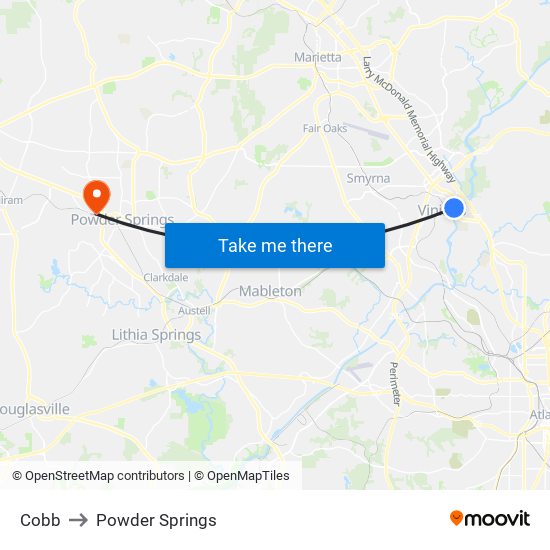 Cobb to Powder Springs map