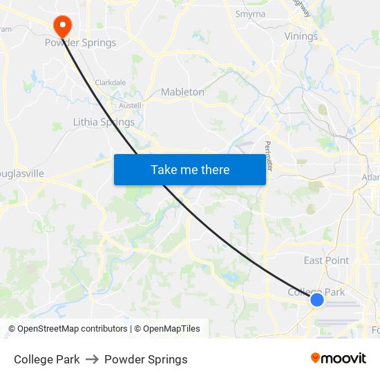 College Park to Powder Springs map