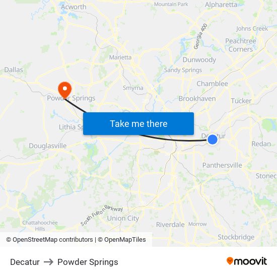Decatur to Powder Springs map