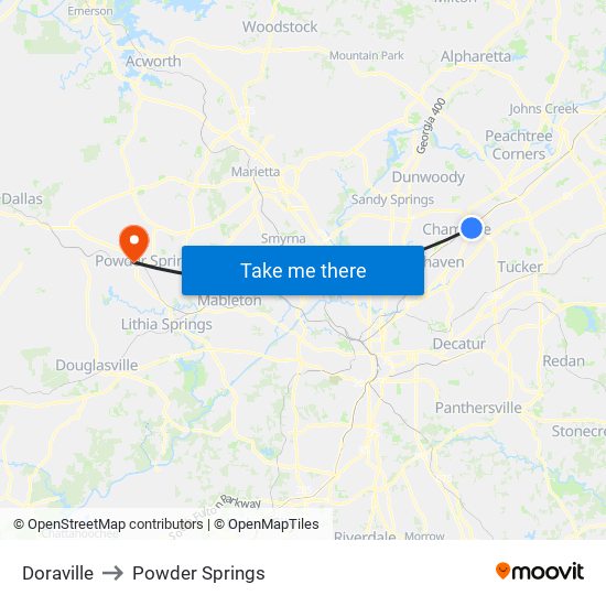Doraville to Powder Springs map