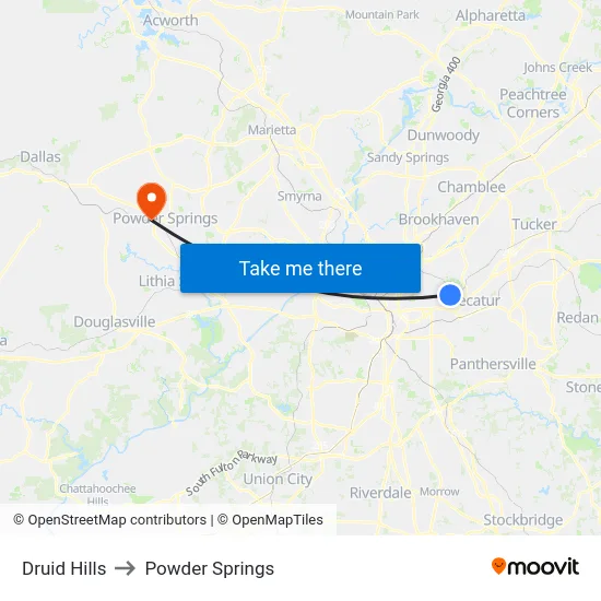 Druid Hills to Powder Springs map