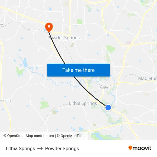 Lithia Springs to Powder Springs map
