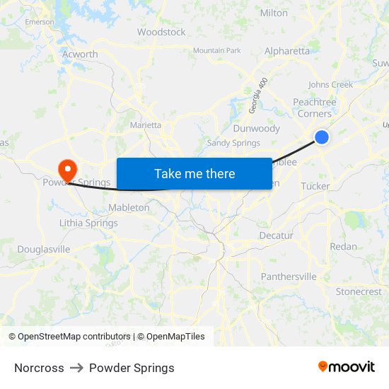 Norcross to Powder Springs map