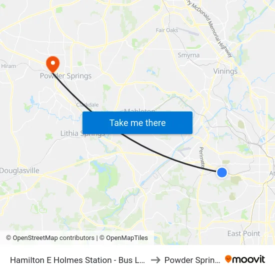 Hamilton E Holmes Station - Bus Loop to Powder Springs map