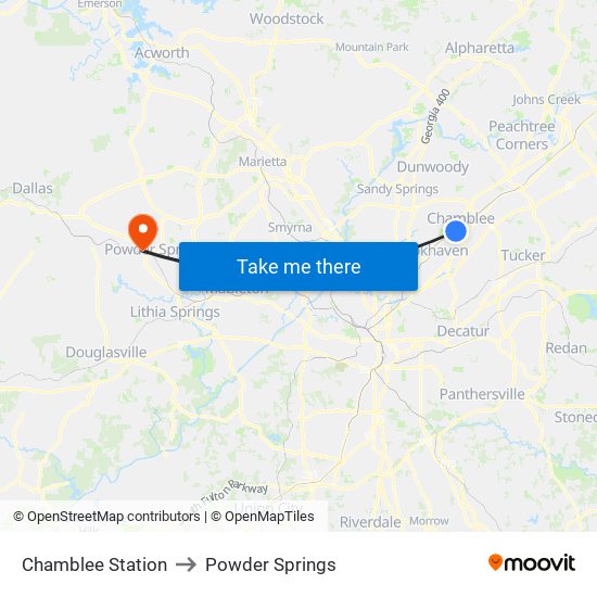 Chamblee Station to Powder Springs map