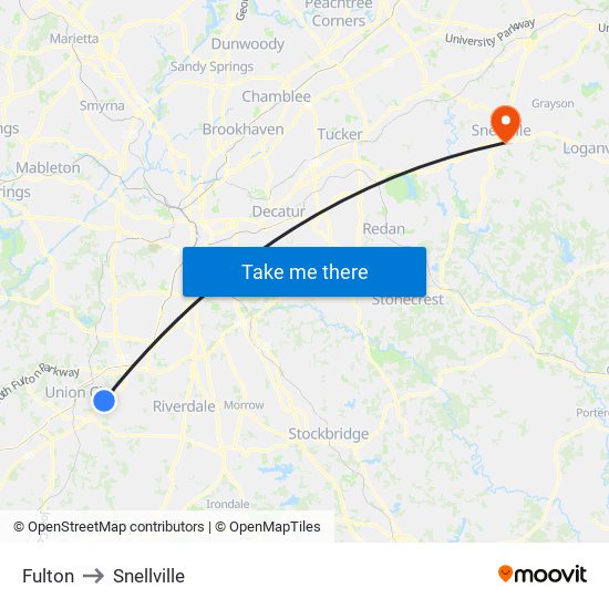 Fulton to Snellville map