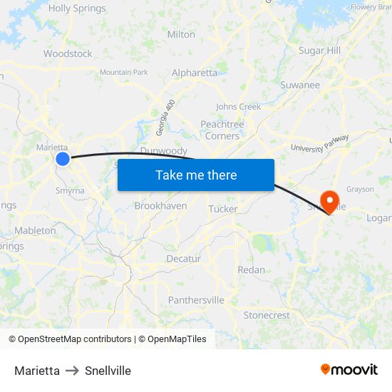 Marietta to Snellville map