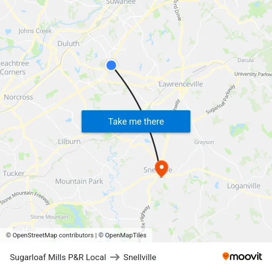 Sugarloaf Mills P&R Local to Snellville map