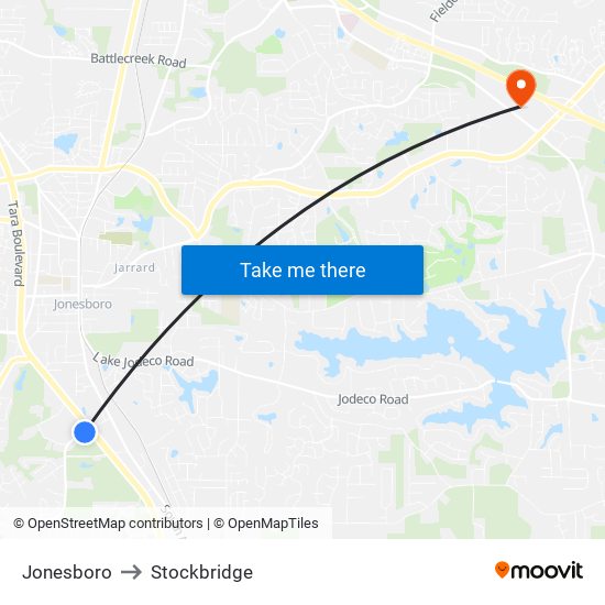 Jonesboro to Stockbridge map