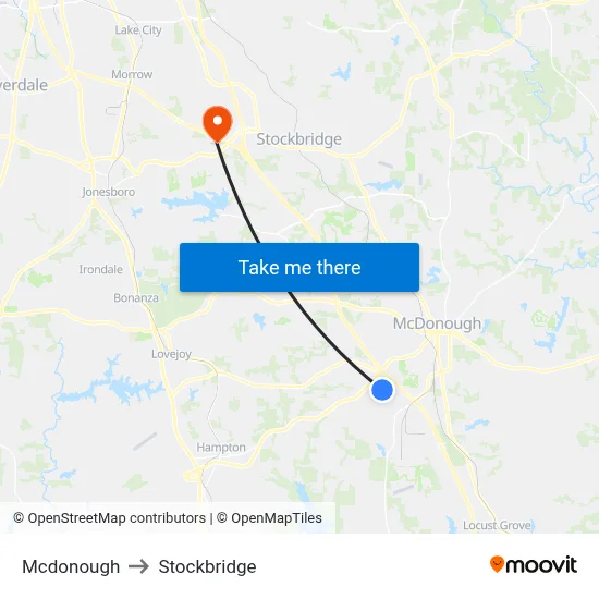 Mcdonough to Stockbridge map