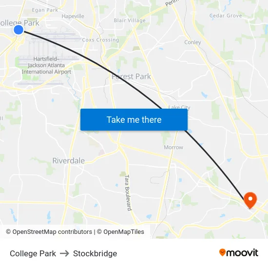 College Park to Stockbridge map