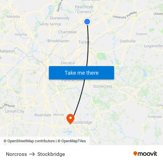Norcross to Stockbridge map