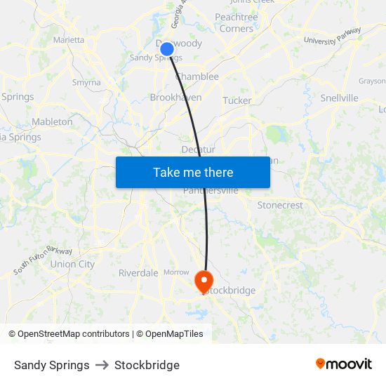 Sandy Springs to Stockbridge map