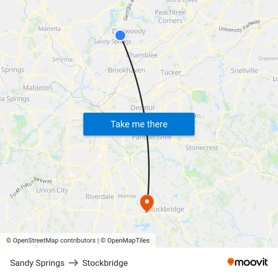 Sandy Springs to Stockbridge map