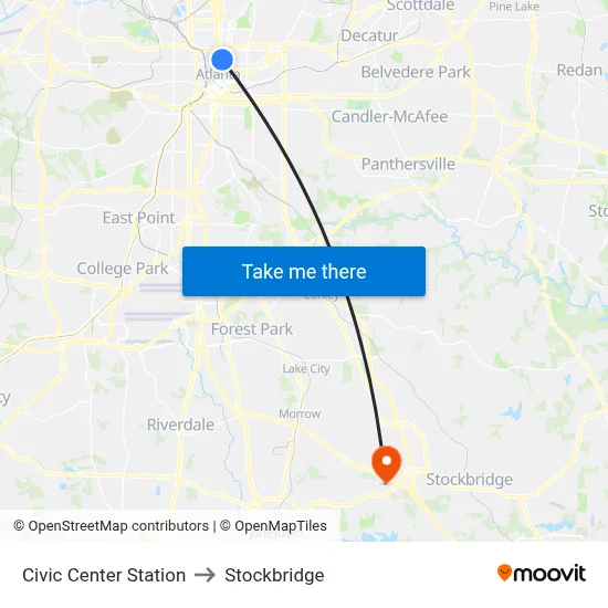 Civic Center Station to Stockbridge map