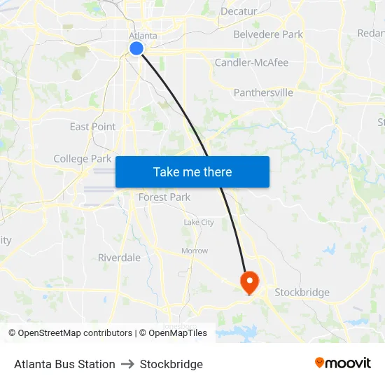 Atlanta Bus Station to Stockbridge map