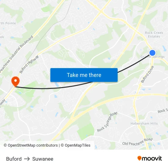 Buford to Suwanee map