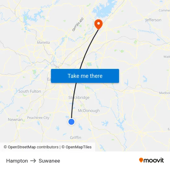 Hampton to Suwanee map