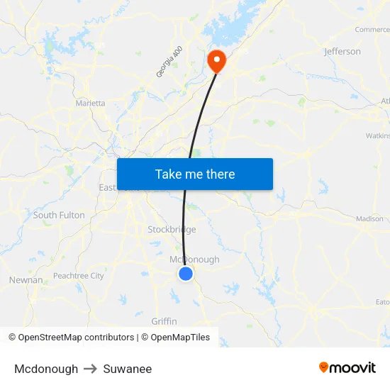 Mcdonough to Suwanee map