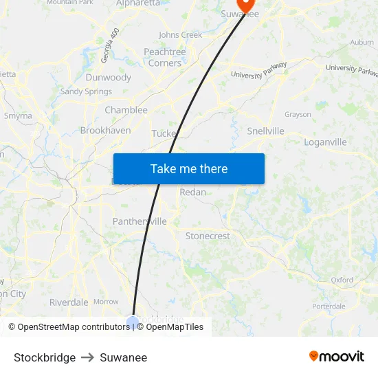 Stockbridge to Suwanee map