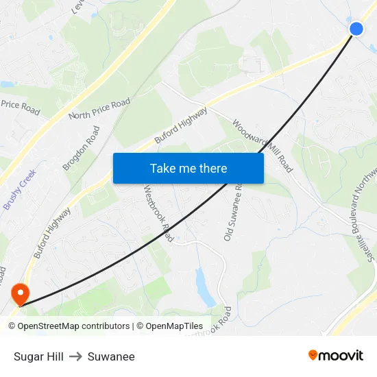 Sugar Hill to Suwanee map