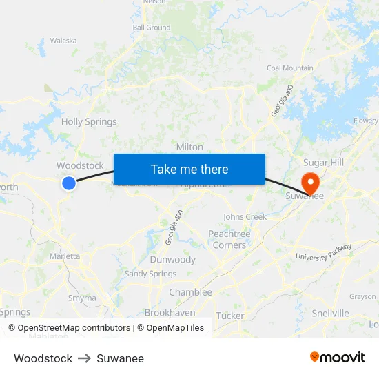Woodstock to Suwanee map