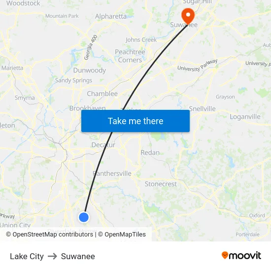 Lake City to Suwanee map