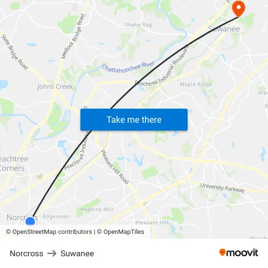 Norcross to Suwanee map