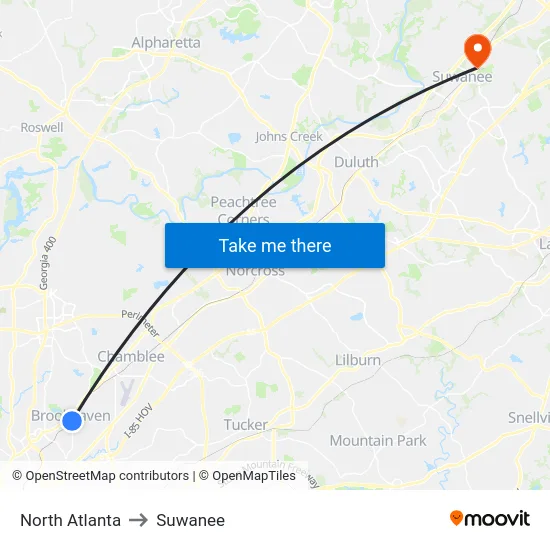 North Atlanta to Suwanee map