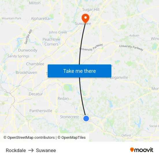 Rockdale to Suwanee map