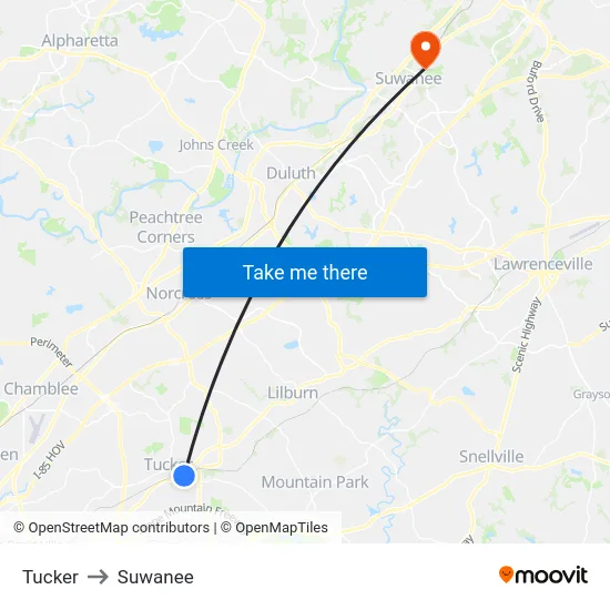 Tucker to Suwanee map