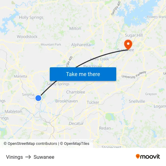 Vinings to Suwanee map