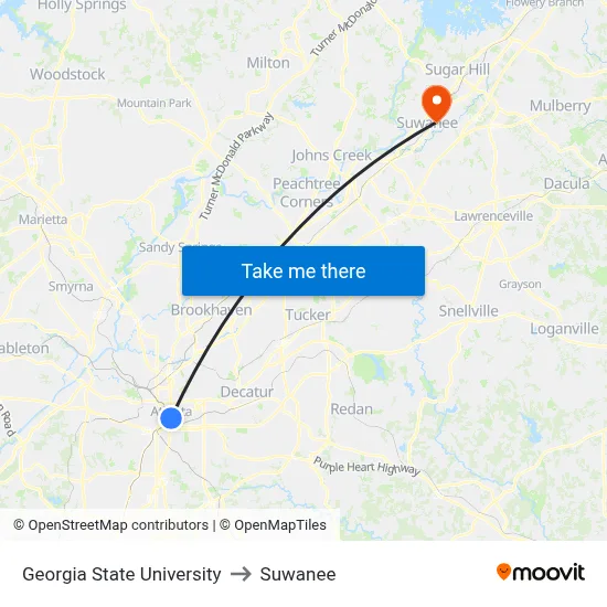 Georgia State University to Suwanee map