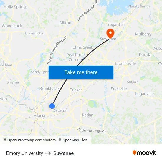 Emory University to Suwanee map