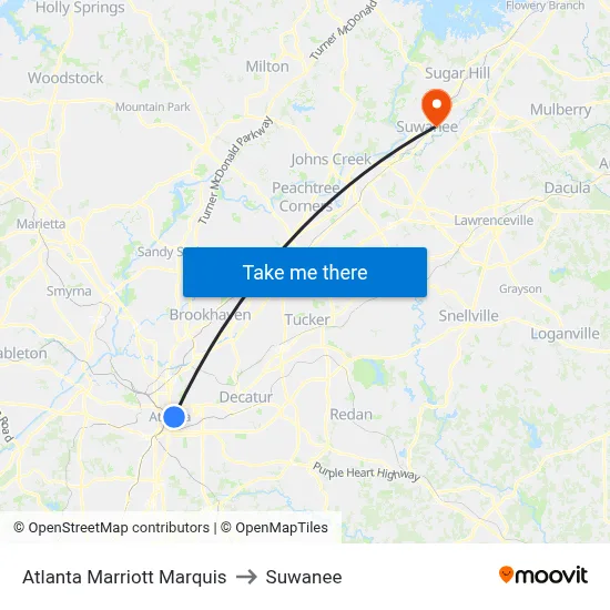 Atlanta Marriott Marquis to Suwanee map