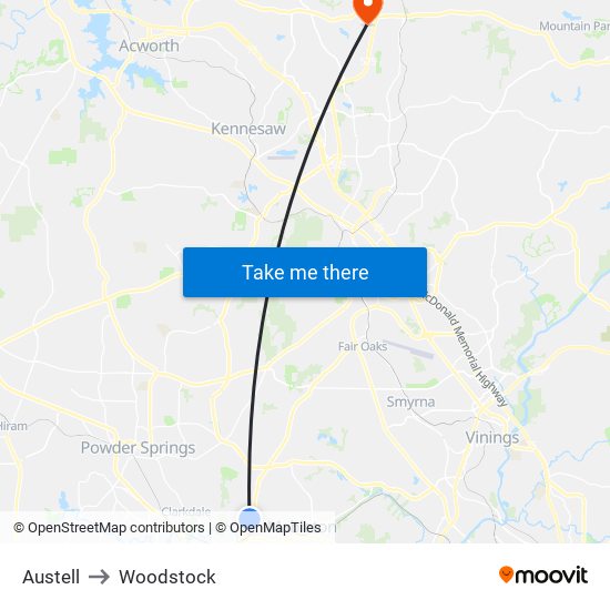 Austell to Woodstock map